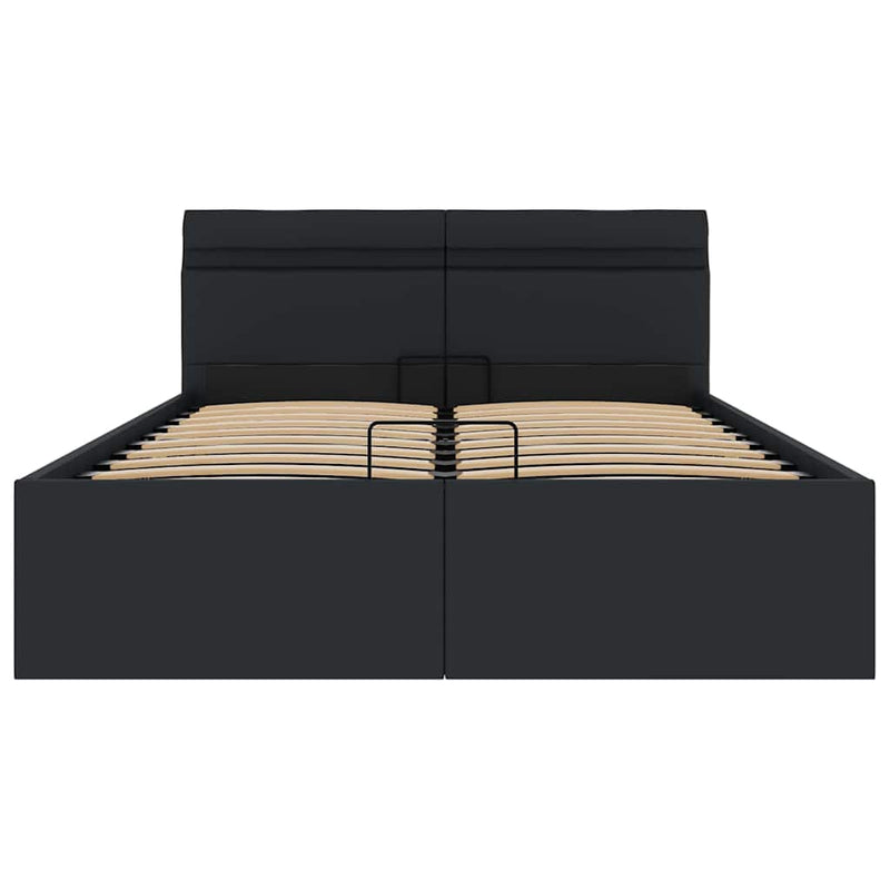 Cadru pat hidraulic ladă, LED, negru 140x200 cm piele ecologică