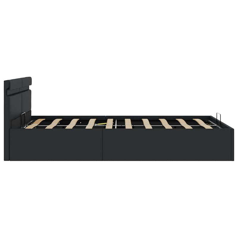 Cadru pat hidraulic ladă, LED, negru 140x200 cm piele ecologică