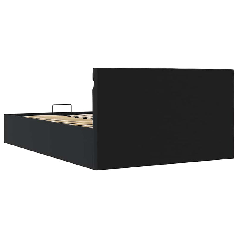 Cadru pat hidraulic ladă, LED, negru 140x200 cm piele ecologică