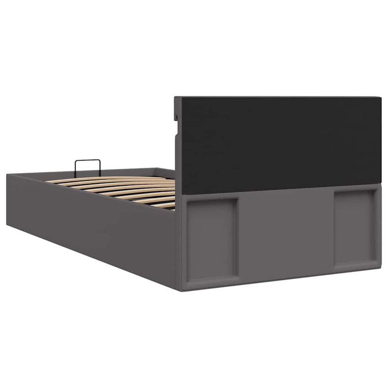 Cadru pat hidraulic cu ladă LED gri 90x200 cm piele ecologică
