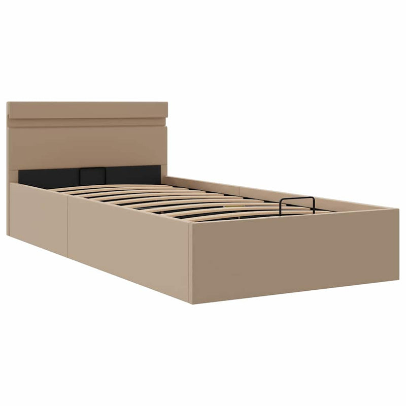 Cadru pat hidraulic LED cappuccino 100x200 cm piele ecologică