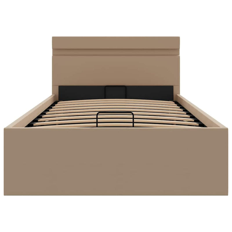 Cadru pat hidraulic LED cappuccino 100x200 cm piele ecologică
