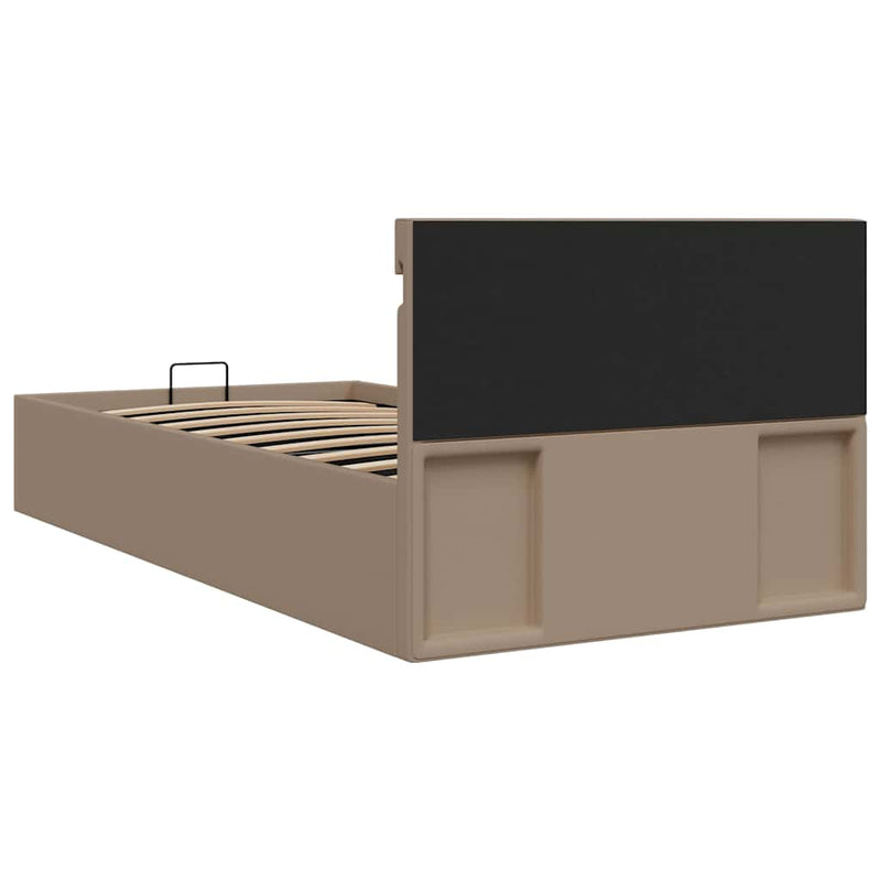 Cadru pat hidraulic LED cappuccino 100x200 cm piele ecologică