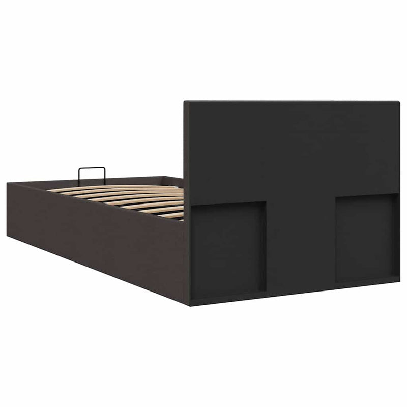 Cadru pat hidraulic cu ladă, gri închis, 90x200 cm, textil