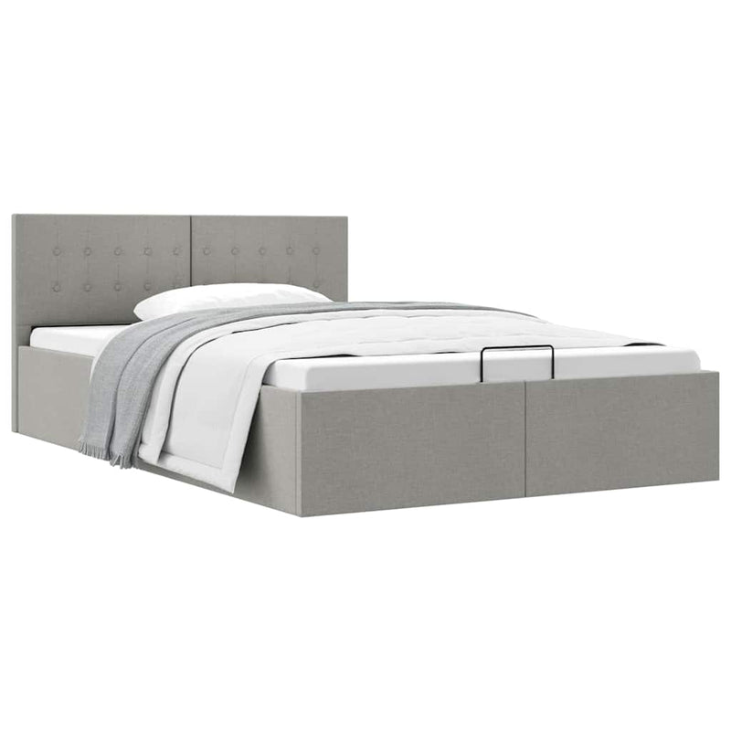 Cadru pat hidraulic cu ladă, gri deschis, 120 x 200 cm, textil