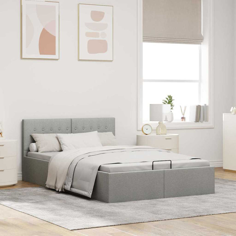 Cadru pat hidraulic cu ladă, gri deschis, 120 x 200 cm, textil
