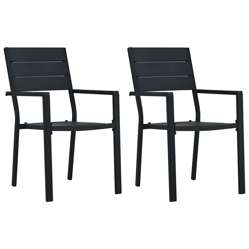 Scaune de grădină, 2 buc., negru, HDPE, aspect lemn