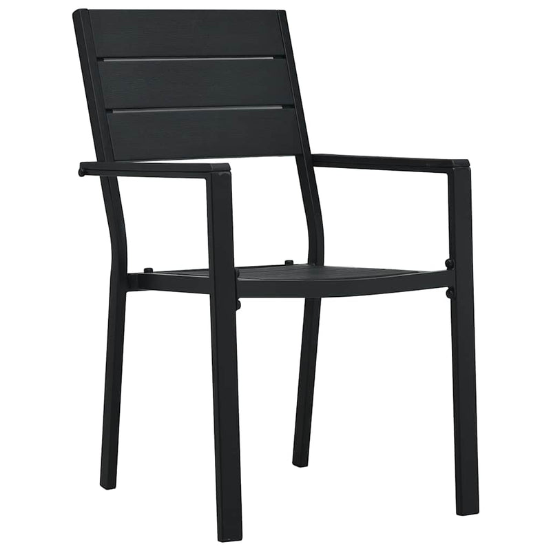 Scaune de grădină, 2 buc., negru, HDPE, aspect lemn
