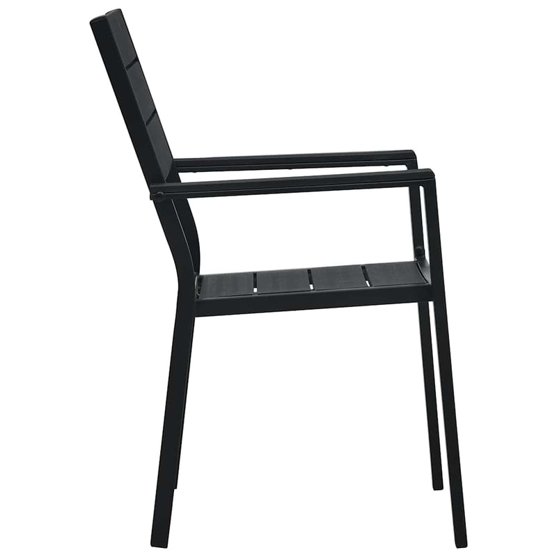 Scaune de grădină, 2 buc., negru, HDPE, aspect lemn