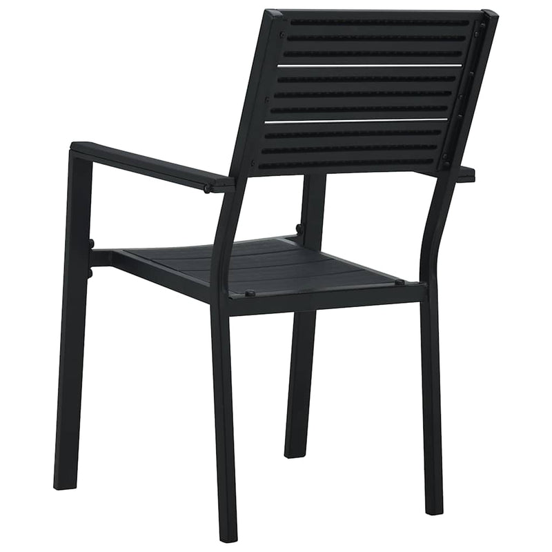 Scaune de grădină, 2 buc., negru, HDPE, aspect lemn