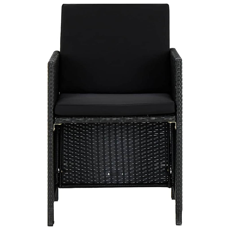 Set mobilier de exterior cu perne, 9 piese, negru, poliratan