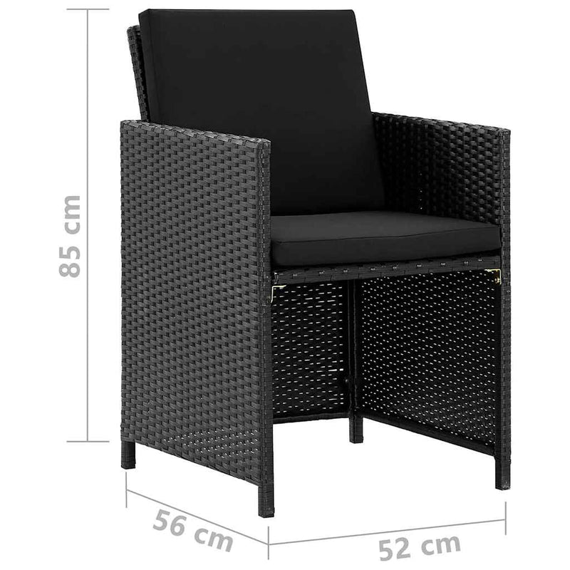 Set mobilier de exterior cu perne, 9 piese, negru, poliratan