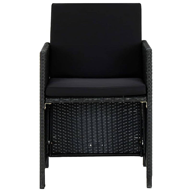 Set mobilier de exterior cu perne, 5 piese, negru, poliratan