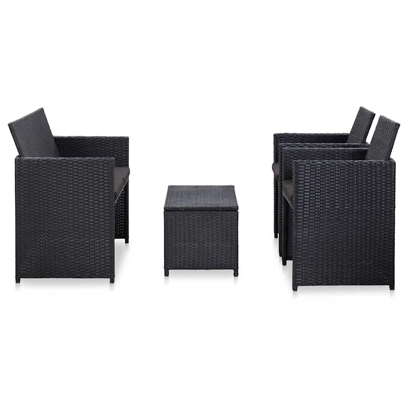 Set mobilier de grădină cu perne, 4 piese, negru, poliratan