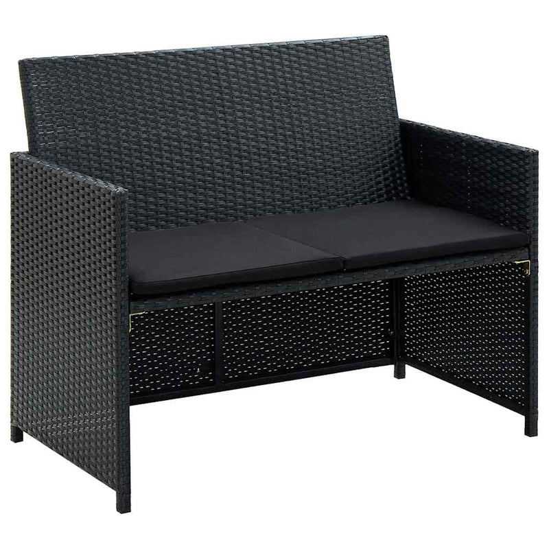 Set mobilier de grădină cu perne, 4 piese, negru, poliratan