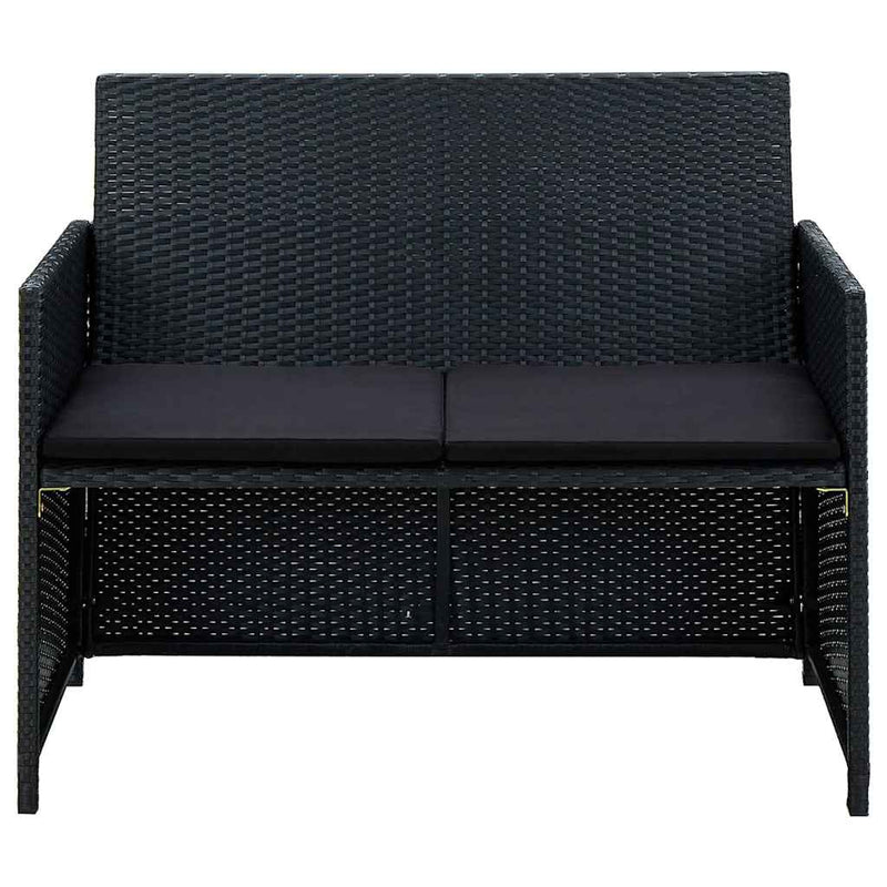 Set mobilier de grădină cu perne, 4 piese, negru, poliratan