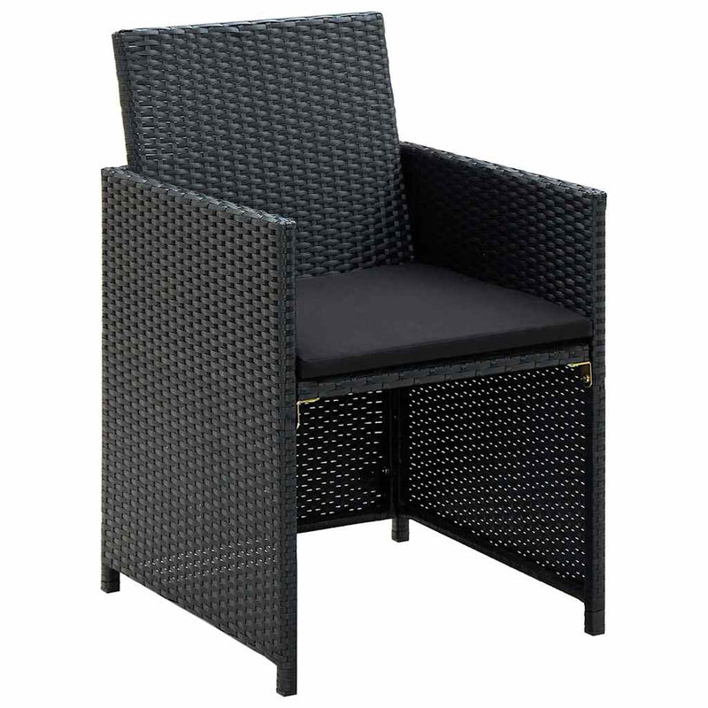 Set mobilier de grădină cu perne, 4 piese, negru, poliratan