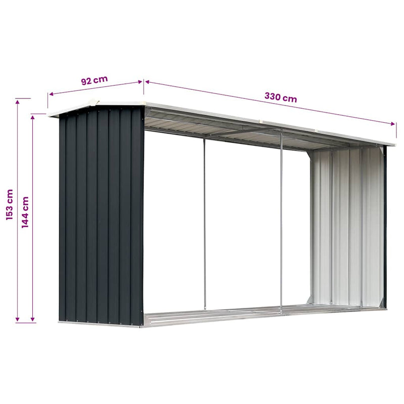 Șopron depozitare lemne antracit, 330x92x153 cm oțel galvanizat