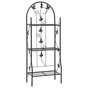 Suport de plante, 3 niveluri, negru, 52 x 28 x 128 cm, fier