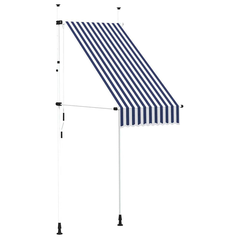 Copertină retractabilă manual, dungi albastru și alb, 100 cm