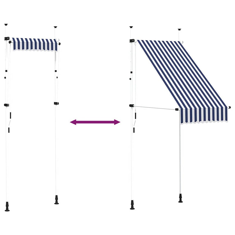 Copertină retractabilă manual, dungi albastru și alb, 100 cm