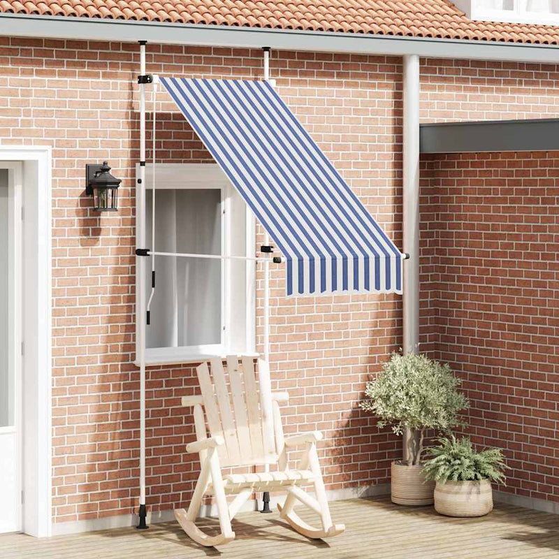 Copertină retractabilă manual, dungi albastru și alb, 100 cm