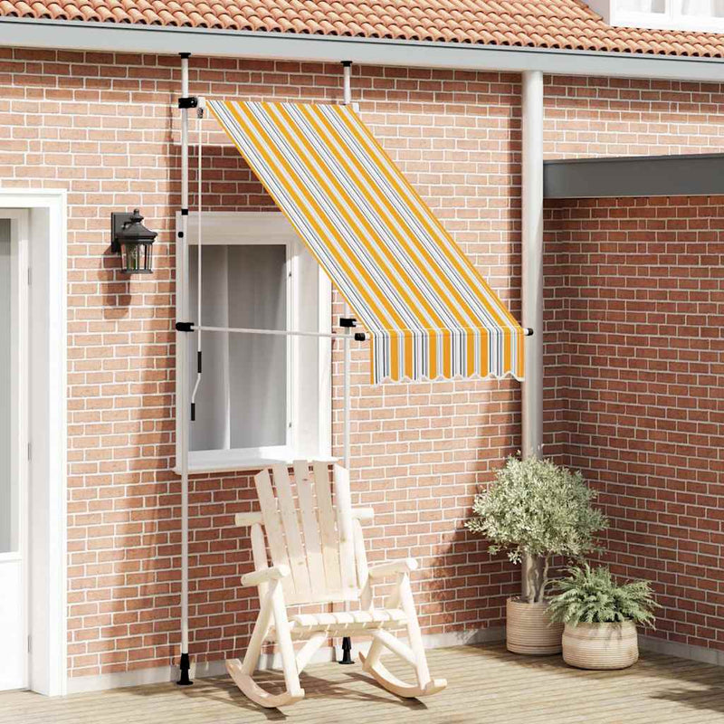 Copertină retractabilă manual, galben & albastru, 100 cm, dungi