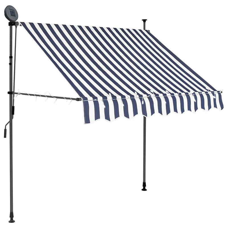 Copertină retractabilă manual cu LED, albastru & alb, 100 cm