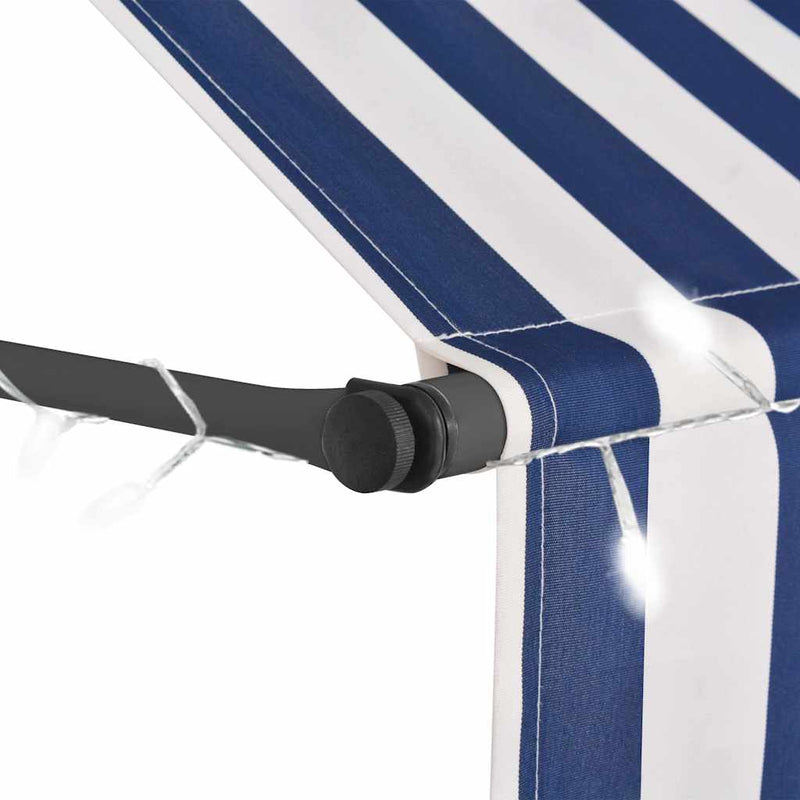 Copertină retractabilă manual cu LED, albastru & alb, 100 cm