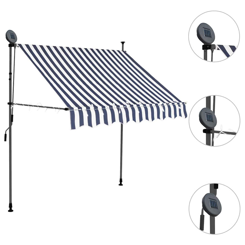 Copertină retractabilă manual cu LED, albastru & alb, 200 cm