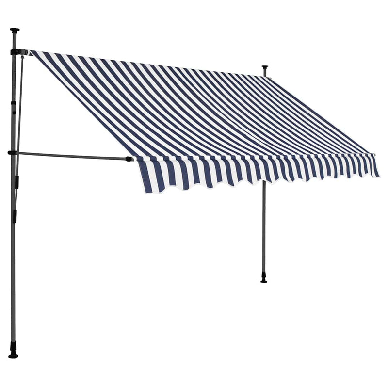 Copertină retractabilă manual cu LED, albastru & alb, 300 cm