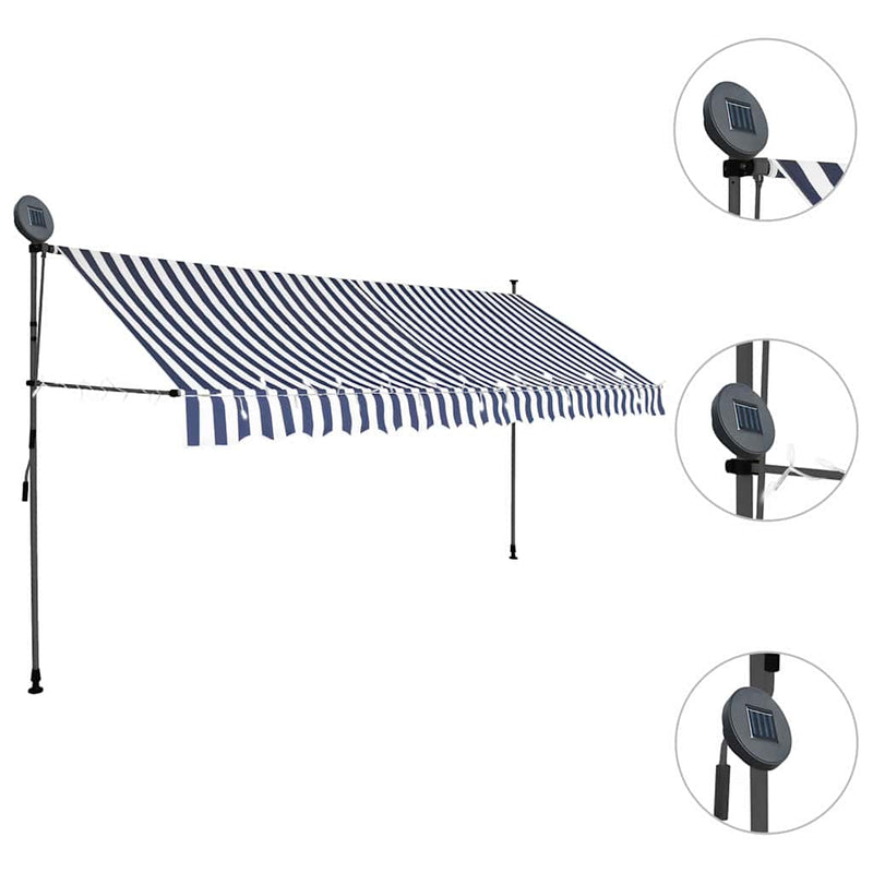 Copertină retractabilă manual cu LED, albastru & alb, 350 cm
