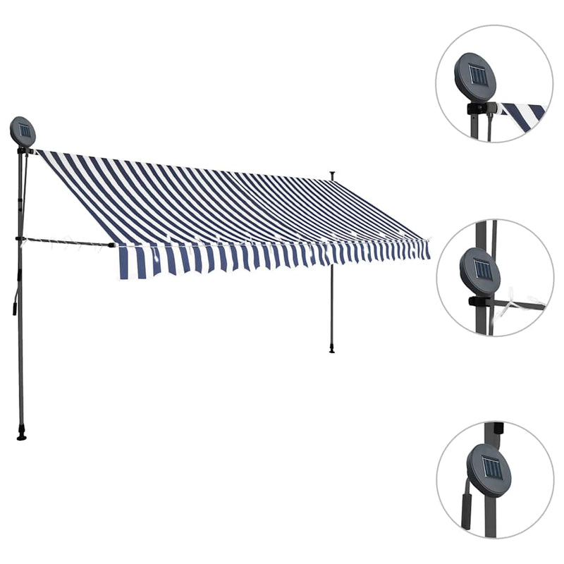 Copertină retractabilă manual cu LED, albastru & alb, 400 cm