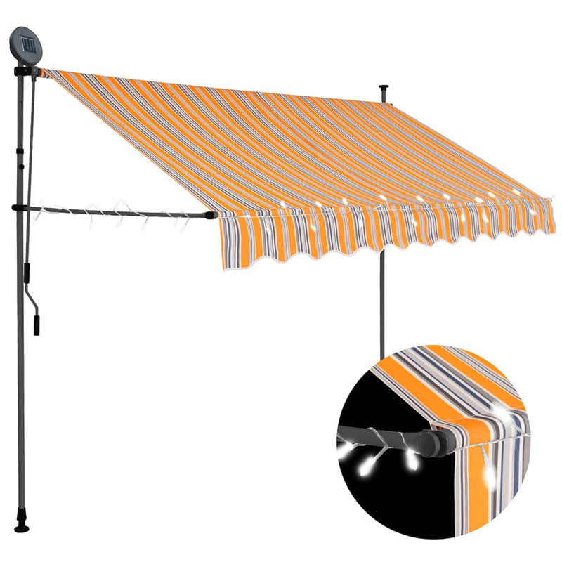 Copertină retractabilă manual cu LED, galben & albastru, 300 cm
