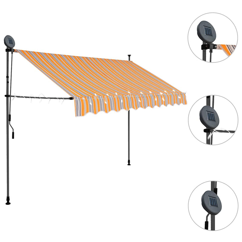 Copertină retractabilă manual cu LED, galben & albastru, 300 cm