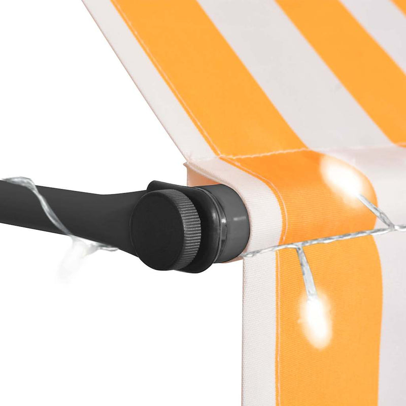 Copertină retractabilă manual cu LED, alb & portocaliu, 350 cm