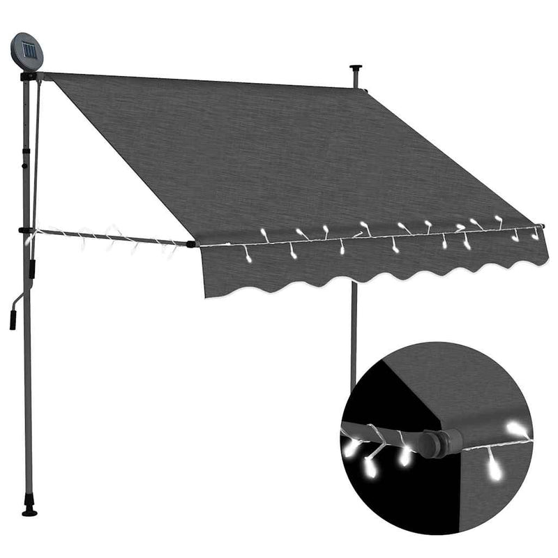 Copertină retractabilă manual cu LED, antracit, 150 cm