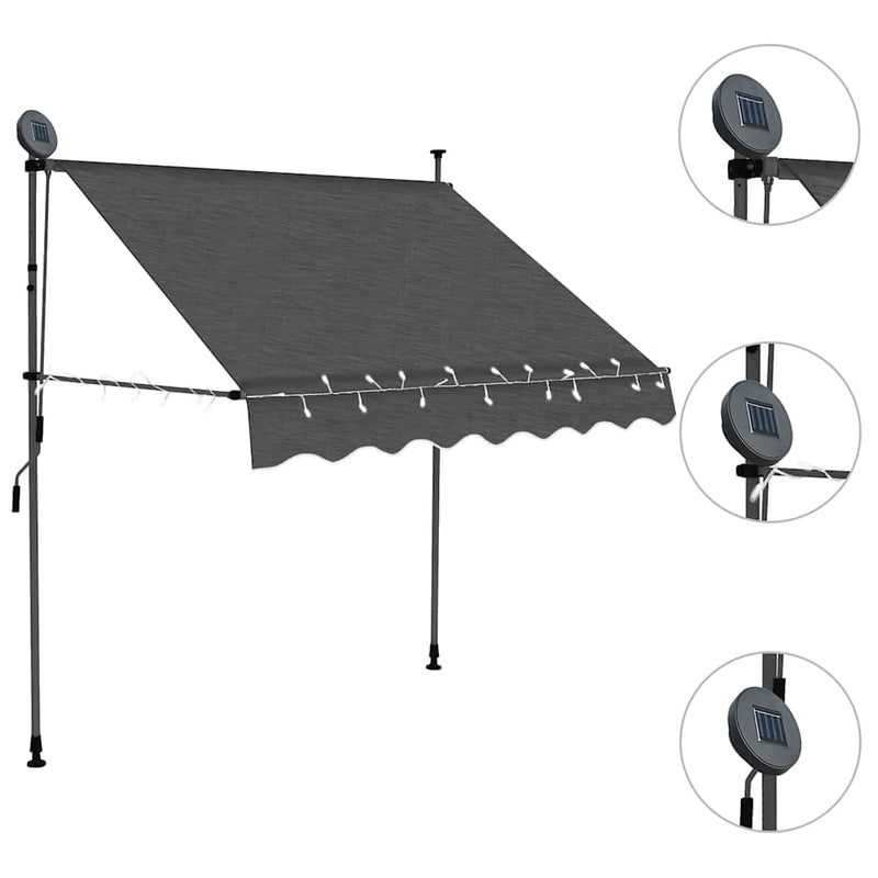 Copertină retractabilă manual cu LED, antracit, 200 cm