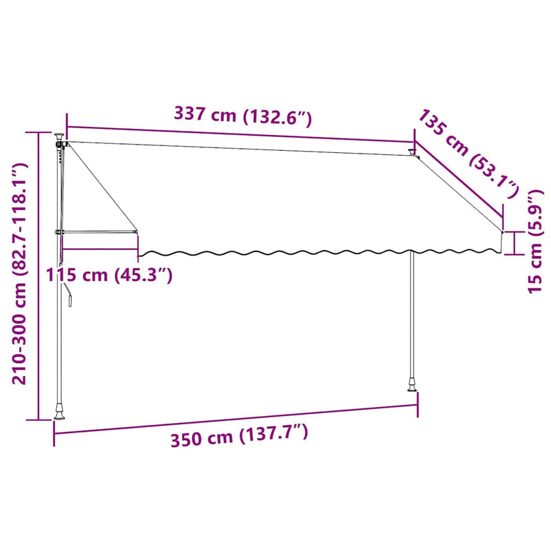 Copertină retractabilă manual cu LED, antracit, 350 cm