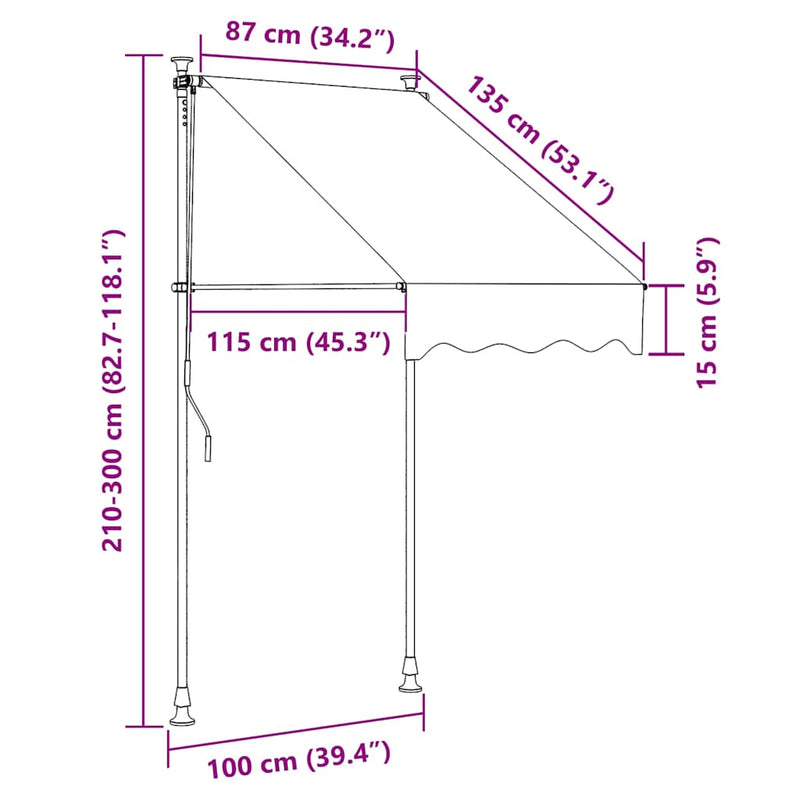 Copertină retractabilă manual cu LED, crem, 100 cm