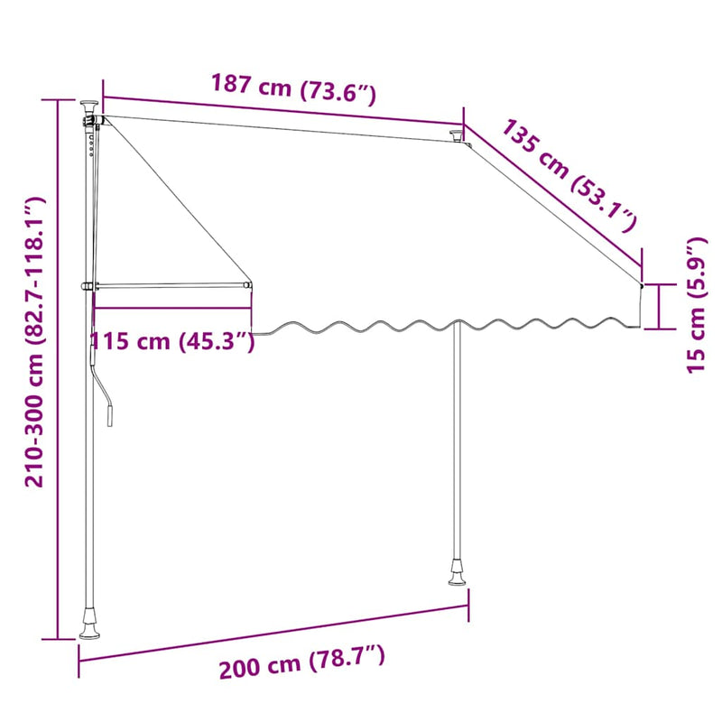 Copertină retractabilă manual cu LED, crem, 200 cm