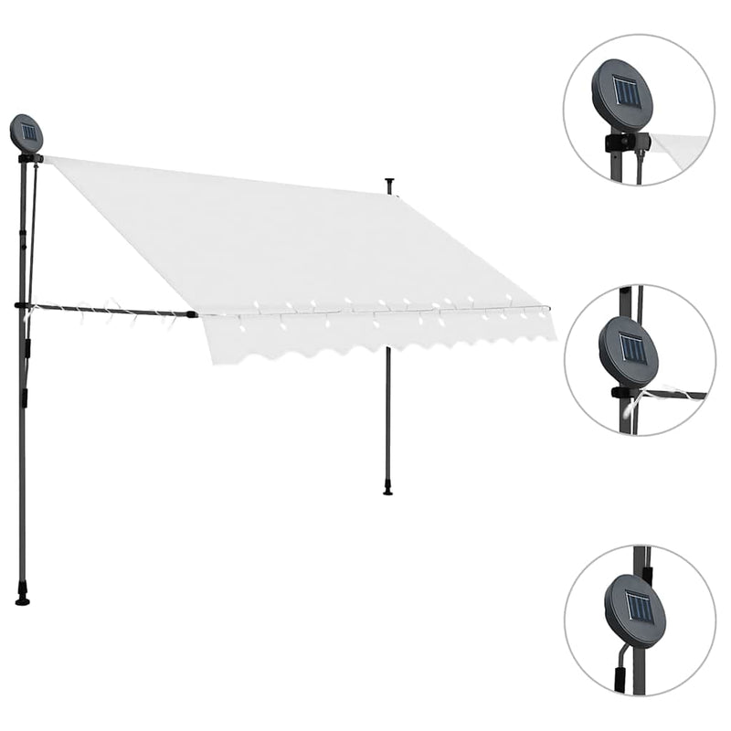 Copertină retractabilă manual cu LED, crem, 250 cm