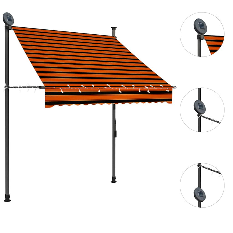 Copertină retractabilă manual cu LED, portocaliu & maro, 150 cm