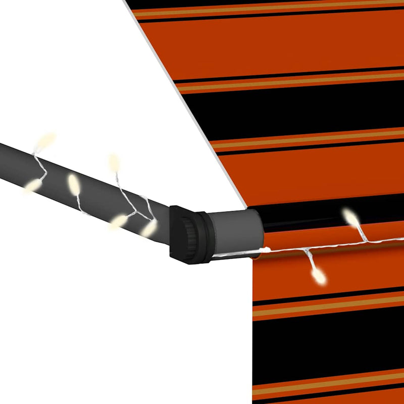 Copertină retractabilă manual cu LED, portocaliu & maro, 150 cm