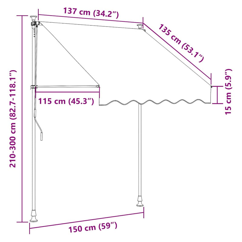 Copertină retractabilă manual cu LED, portocaliu & maro, 150 cm