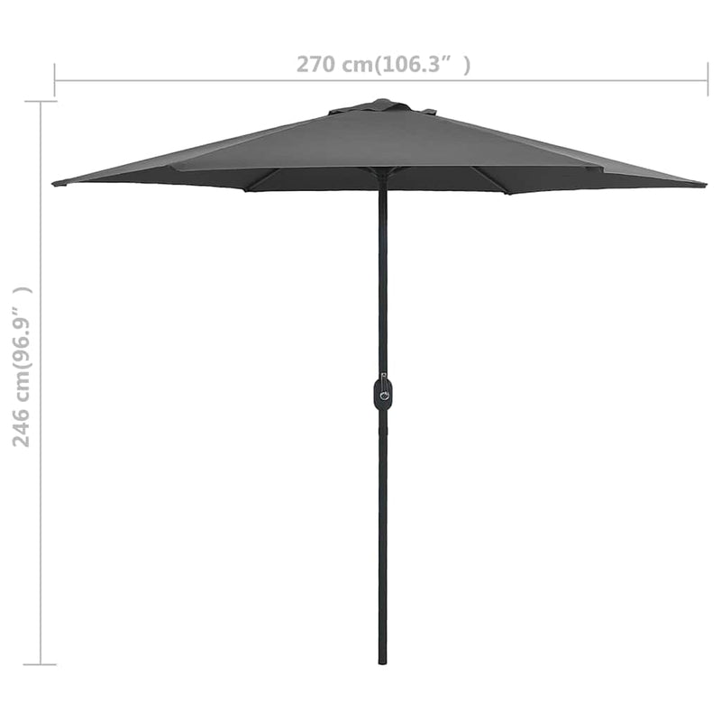 Umbrelă de soare cu stâlp din aluminiu, antracit, 270x246 cm