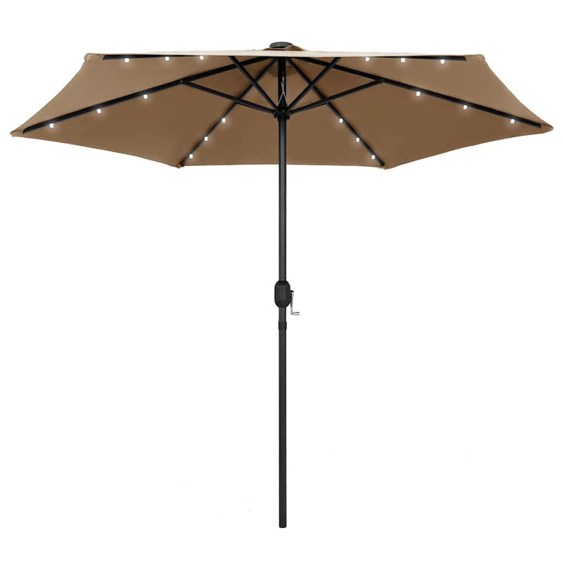 Umbrelă de soare cu LED-uri, stâlp din aluminiu, taupe, 270 cm
