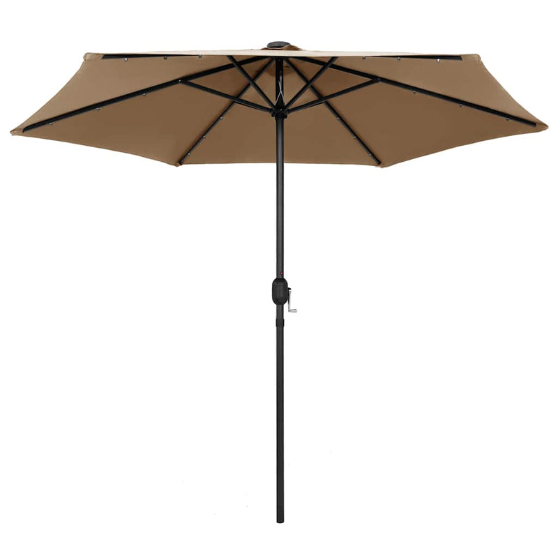 Umbrelă de soare cu LED-uri, stâlp din aluminiu, taupe, 270 cm