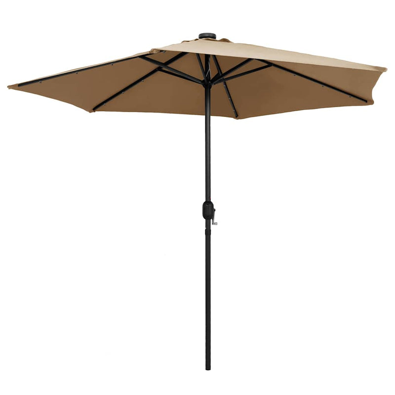 Umbrelă de soare cu LED-uri, stâlp din aluminiu, taupe, 270 cm