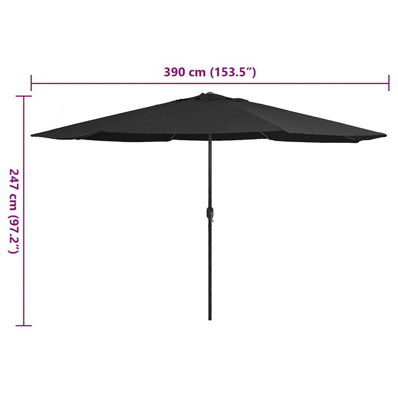 Umbrelă de soare de grădină, stâlp metalic, negru, 390 cm